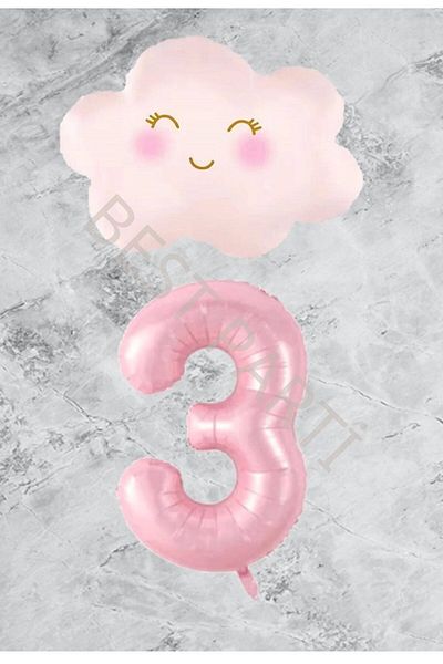 BEST PARTİ DOĞUM GÜNÜ PARTİ SÜSLERİ Age 3 Pink Number Cloud Foil Balloon Set