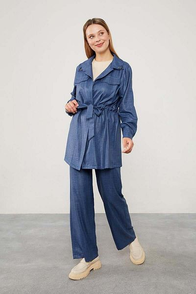 Levidor Stone Embroidered Collar Indigo Jacket Set