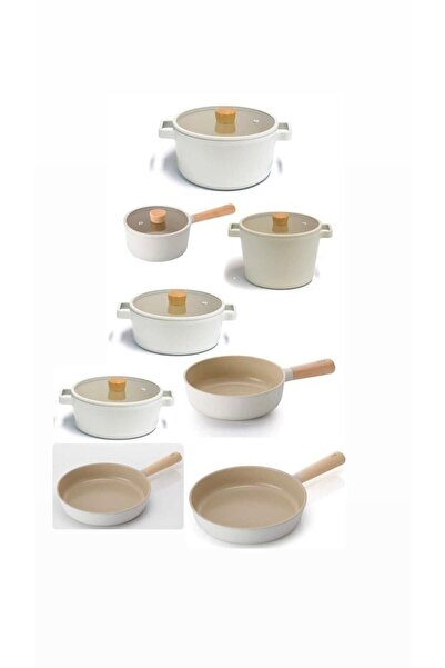 NEOFLAM Beige Fika - 13 Piece Aluminum Cast Pot and Pan Set with Glass Lid