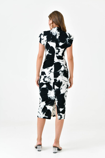 WOMAN VISION Sandy Fabric Digital Printed Midi φόρεμα - Λεπτομέρεια με σχισμή και επένδυση, αμάνικο, όρθιο γιακά 12271