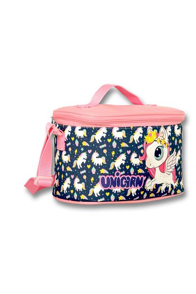 ÜMİT ÇANTA Pink Navy Blue Unicorn Printed Girl's Lunch Box - Thermal Insulated