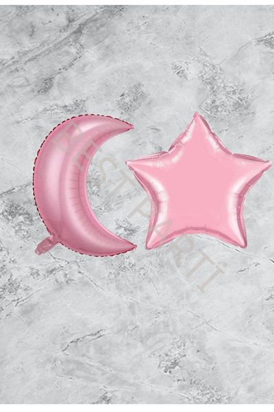BEST PARTİ DOĞUM GÜNÜ PARTİ SÜSLERİ Moon Star Pink Color Foil Balloon Set