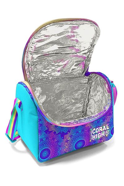 Coral High Pink Turquoise Elephant Patterned Thermal Insulated Lunch Box and Pen Holder Set for Girls