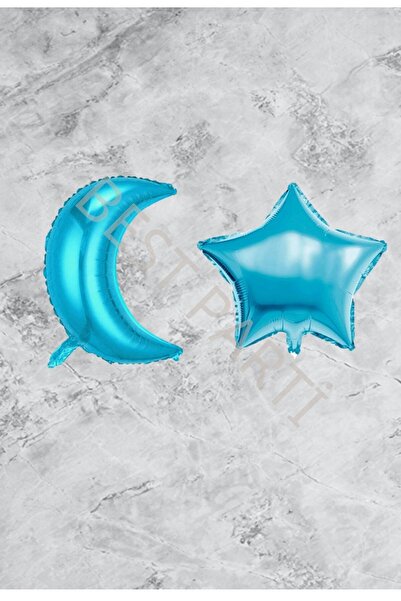 BEST PARTİ DOĞUM GÜNÜ PARTİ SÜSLERİ Moon Star Blue Color Foil Balloon Set