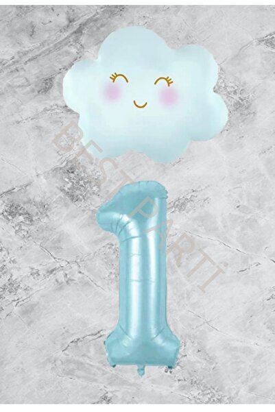 RÖNESANS PARTİ مجموعة بالونات من رقائق السحابة ذات الأرقام الزرقاء لعمر سنة و...