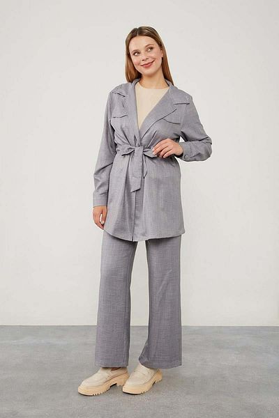 Levidor Anthracite Jacket Set with Stone Embroidered Collar