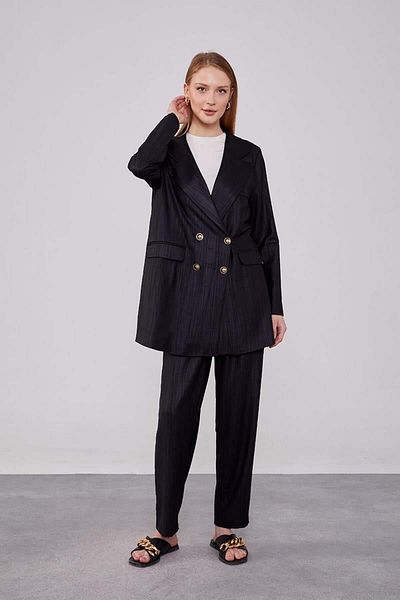 Levidor Patterned Black Snap Closure Jacket Set