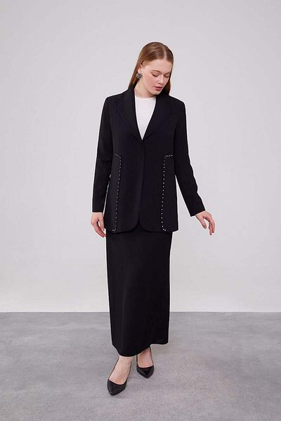 Levidor Stone Detailed Black Jacket Set