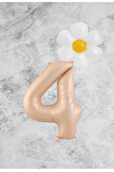 BEST PARTİ DOĞUM GÜNÜ PARTİ SÜSLERİ Age 4 - Sand Beige Number Daisy Foil Balloon Set