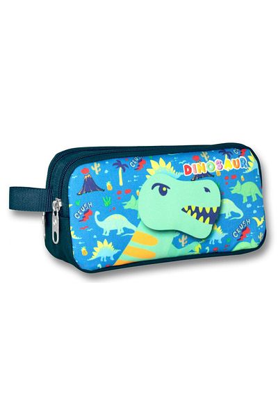 ÜMİT ÇANTA Θήκη για στυλό αγοριού Navy Blue-Green Dinosaur - Ümit Canta