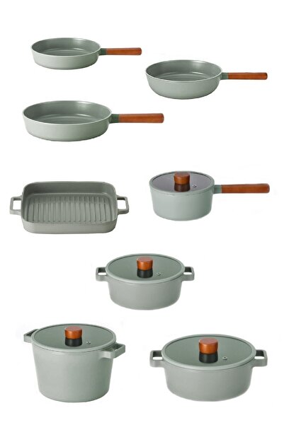 NEOFLAM Fika Alüminyum Döküm Gri 12 Parça Cam Kapaklı Tencere Tava Seti