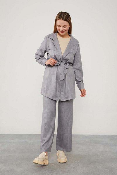 Levidor Anthracite Jacket Set with Stone Embroidered Collar