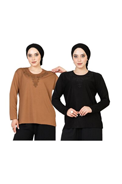 nacar çarşı Bluză din bumbac pieptănat pentru mamă - Set de 2 cu mâneci lungi...