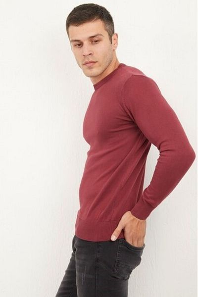 LEON ONE Claret Red Men's Knitwear Sweater - Crew Neck, Regular Fit, No Pilling