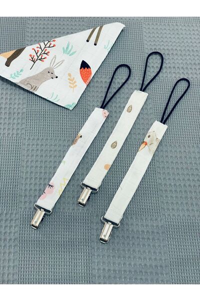 Babycitytr %100 Pamuk 3'lü Set Yıkanabilir Emzik Askısı Emzik Zinciri (RENK V...