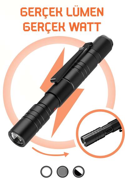 Telvesse 3 MOD Şarjlı Led Kalem Tipi El Feneri Zoomlu Flaşörlü Fener 5 Watt Beyaz Işık 300 Lümen