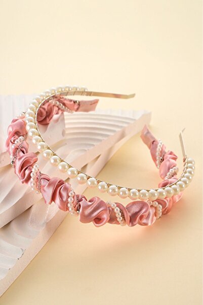 modernist Pudra Gümüş Inci Zincir Sarmalı Taç Seti