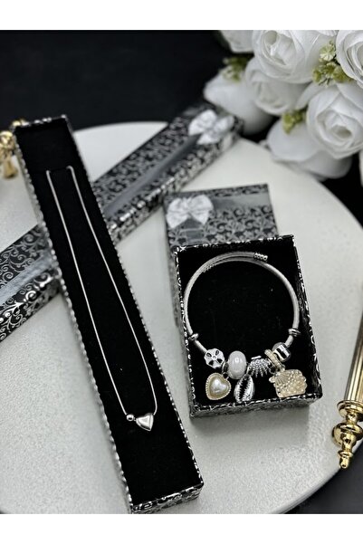 Mirabella Gift Paslanmaz Çelik Charmlı Pandora Bileklik ve Çelik Kalp Kolye,D...