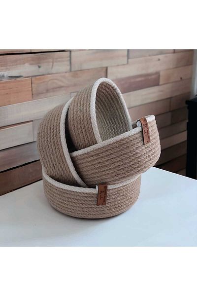 home decors by özlem 4-Piece Ecru Wicker Basket Set Organizer Storage Box Organizer Gift Handmade Living Room Kitchen