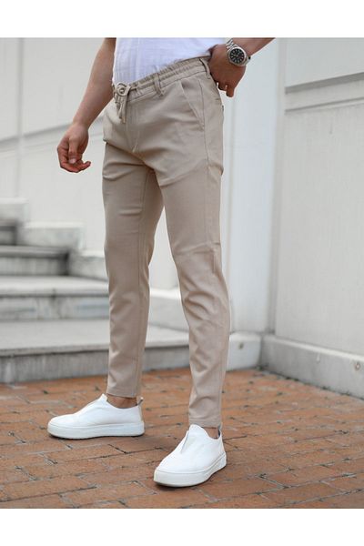 JACK CAPRİO Μπεζ ανδρικό παντελόνι Jogger - Ελαστική μέση και Lycra