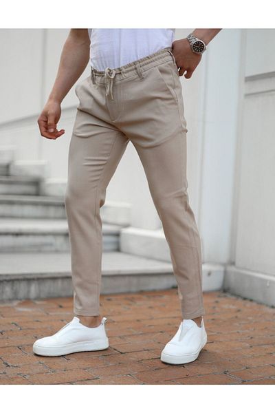 JACK CAPRİO Μπεζ ανδρικό παντελόνι Jogger - Ελαστική μέση και Lycra