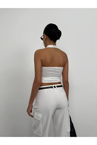 vuvutasarım New Season Women's Off-The-Shoulder Cross Strap Blouse 24S15036