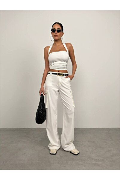 vuvutasarım New Season Women's Off-The-Shoulder Cross Strap Blouse 24S15036