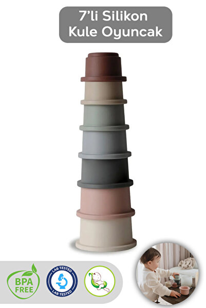 Meleni Baby 7 Parça Silikon Kule Oyuncak - Bebek Duyusal Eğitici Oyun Kulesi ...