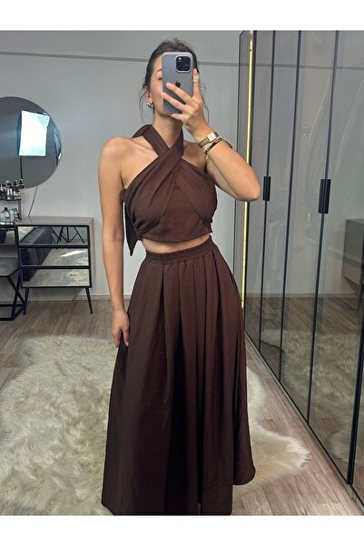 NET OF NOT Set bluză și fustă Bitter Brown 100% in brut