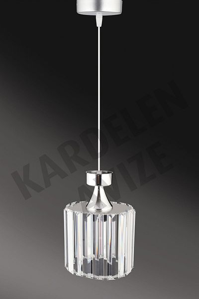 KARDELEN AYDINLATMA AVİZE Chrome Colored Single Pendant Lamp Crystal - Luxury Chandelier with Stone Detail