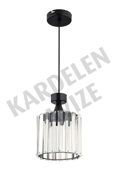 KARDELEN AYDINLATMA AVİZE Black Single Snowdrop - Pendant Lamp Luxury Chandelier with Crystal and Stone Detail