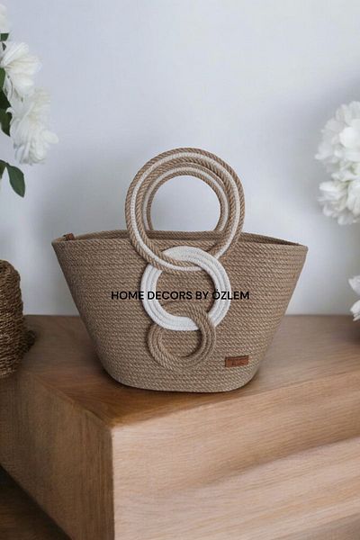 home decors by özlem Straw Handbag - Midi Size, Shoulder and Beach Bag, Daily Use, Handmade