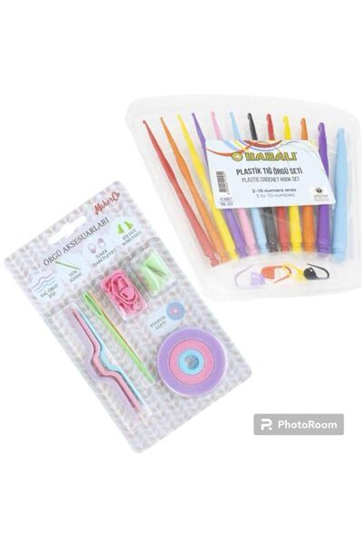hobim42 12 ADET PLASTİK TIĞ SETİ VE ÖRGÜ AKSESUARLARI 2 Lİ PAKET