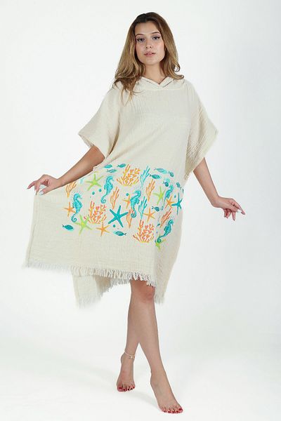 REİNA TEKS Cotton Muslin Underwater Pattern - Wrapped Water Absorbent High Oversize Unisex Beachwear