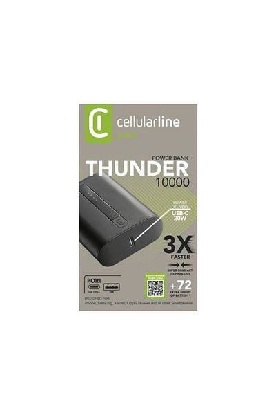 Cellular Line شاحن محمول ثاندر 10.000 مللي أمبير Pd USB-c 20 وات أسود