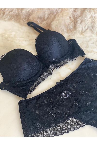chiara grazia Mtk 0024 Chiara Grazia Black Filled Lace Underwear Set