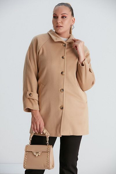 RMG Plus Size Tan Stash Coat with Sleeve Detail