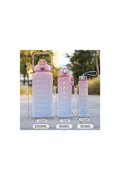 YVZ Motivasyon 3lü Set Su Matarası Su Şişesi Suluk 2LT+900ML+600ML ÖZEL YAPIM...