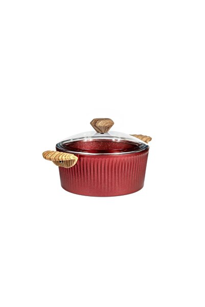 Febern Premium Bio Granite-aluminum Nisch Pot Set - Metallic Red and Light Wooden Handle