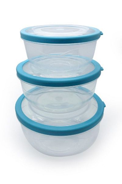 Üçsan Plastik Transparent Storage Container with Turquoise Lid - Set of 3 (0.85L + 1.4L + 2L)