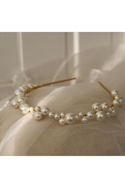 modernist Gold İncili Özel Gün Gelin Tacı