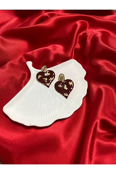 Vitastyle Red Gilded Stylish Heart Earrings
