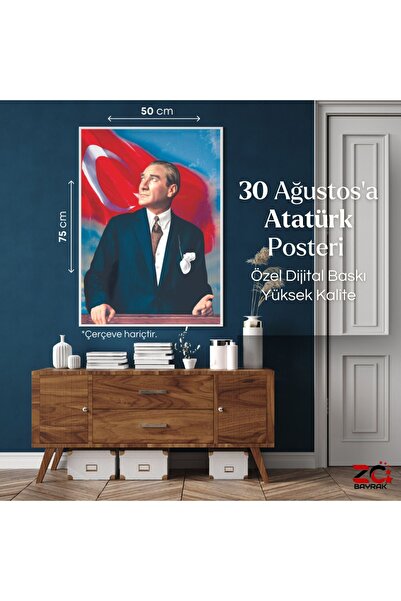 ZC Bayrak Atatürk Portre 50x75cm Raşel Kumaşa Dijital Baskı ata no10 -Kalın P...