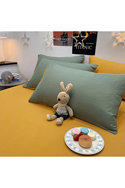 AKGÜN EV TEKSTİLİ غطاء وسادة قطني سادة بسحاب مكون من قطعتين