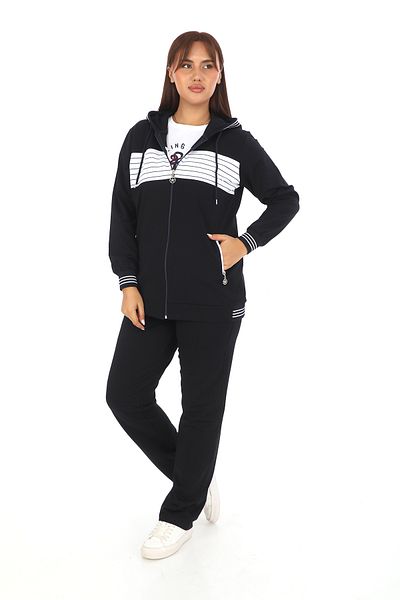 WND SPORT Large Size 3-Piece Hooded Tracksuit Set - T-shirt Print Detailed