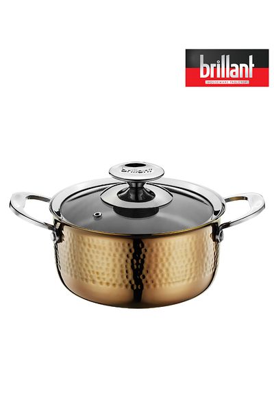 Brillant Anatolia 3 Ply - Copper Color Deep Pot with Glass Lid - 22cm
