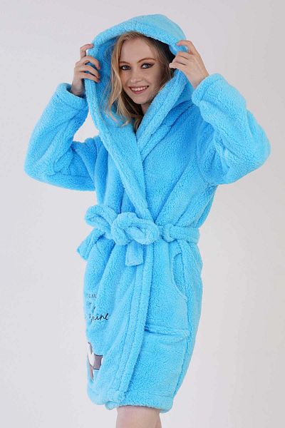 VİENETTA Welwelsoft Women's Long Sleeve Hooded Short Dressing Gown - 306057