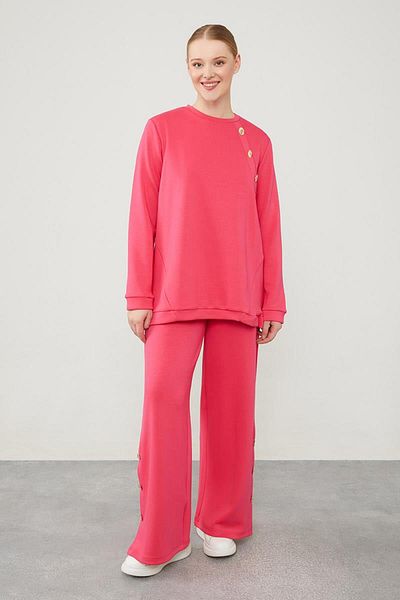 Levidor Fuchsia Crew Neck Button Detailed Sports Set