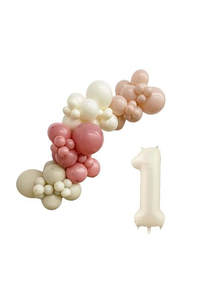 Ata Parti Dünyası Retro White and Pink Birthday Concept - 1 34inch Cream Balloon Strip, 30pcs