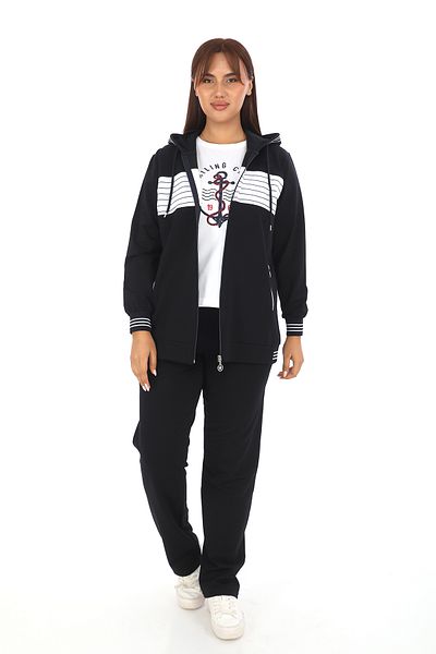 WND SPORT Large Size 3-Piece Hooded Tracksuit Set - T-shirt Print Detailed
